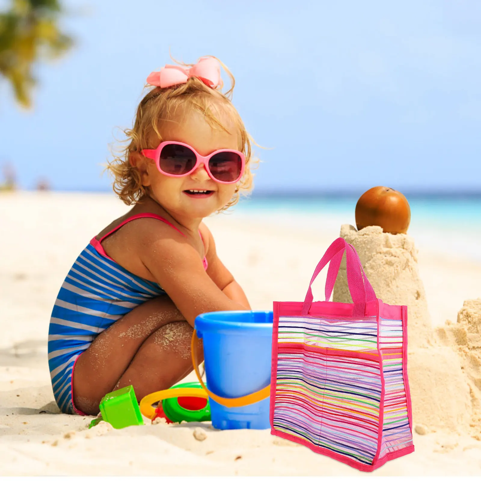 Children Beach Bag Creative Mesh Large Capacity Shoulder Storage Pouch Portable Tote for Shell Collecting Outdoor Camping