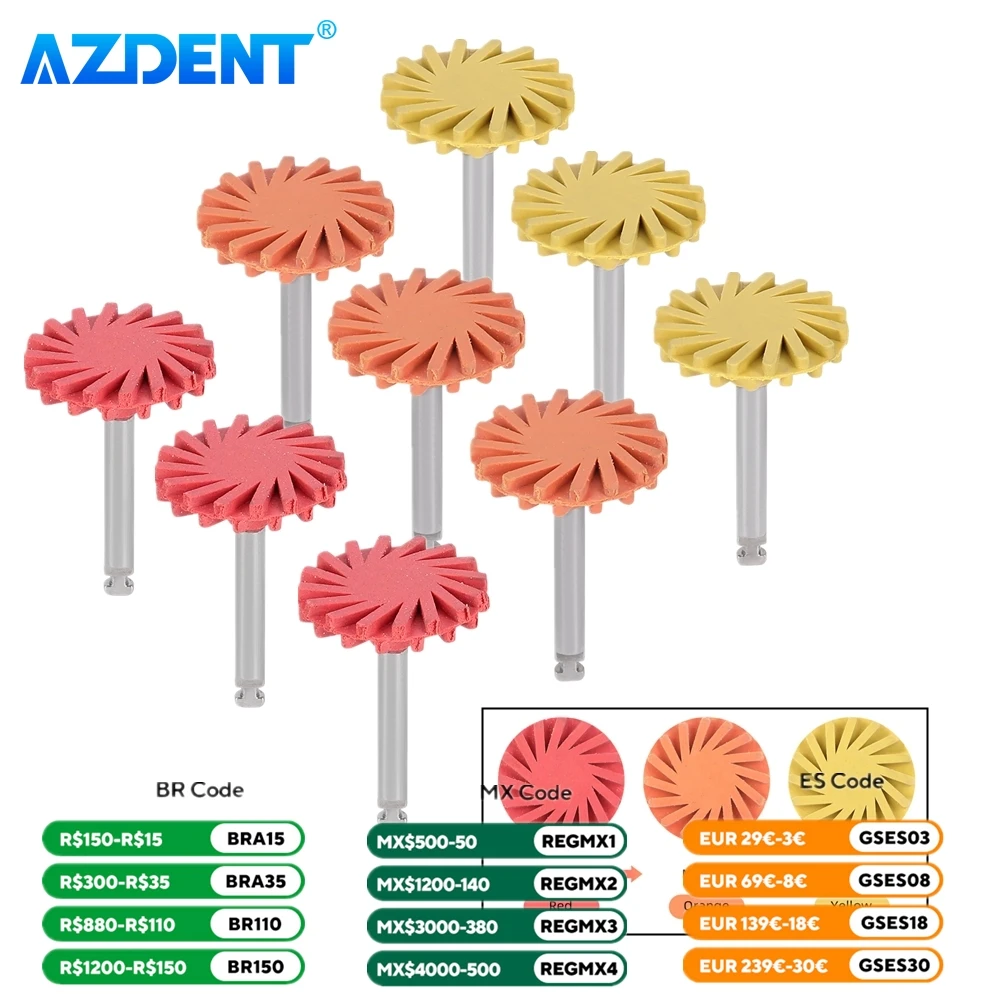 10PCS Dental Composite Polishing Disc Wheel Kit AZDENT Rubber Polisher Dentistry Grinding Polishing RA 2.35mm Coarse/Medium/Fine