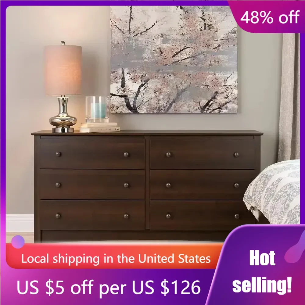 

Double Dresser Cabinet/ Closet 6-Drawer Wide Chest of Drawers Nightstands 59"W X 17.5"D X 29"H Freight Free Crack Shelves