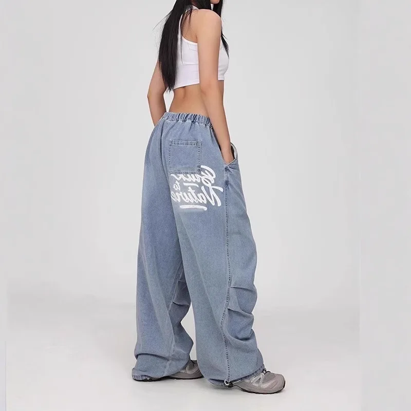 Y2k Street Dance Tide Blue Hip Hop Vintage Jeans Women Clothes Trend American Dance Pants Jazz Casual Denim Pants Wide Leg Jeans
