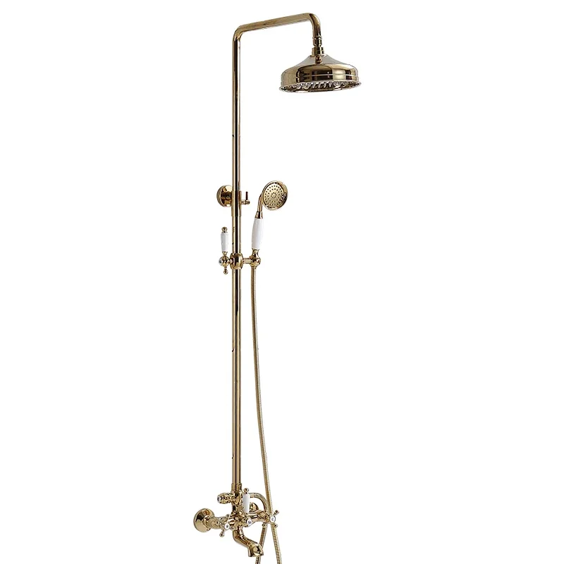 

Vintage style all-copper gold shower shower, European French large top spray with lifting handheld shower.