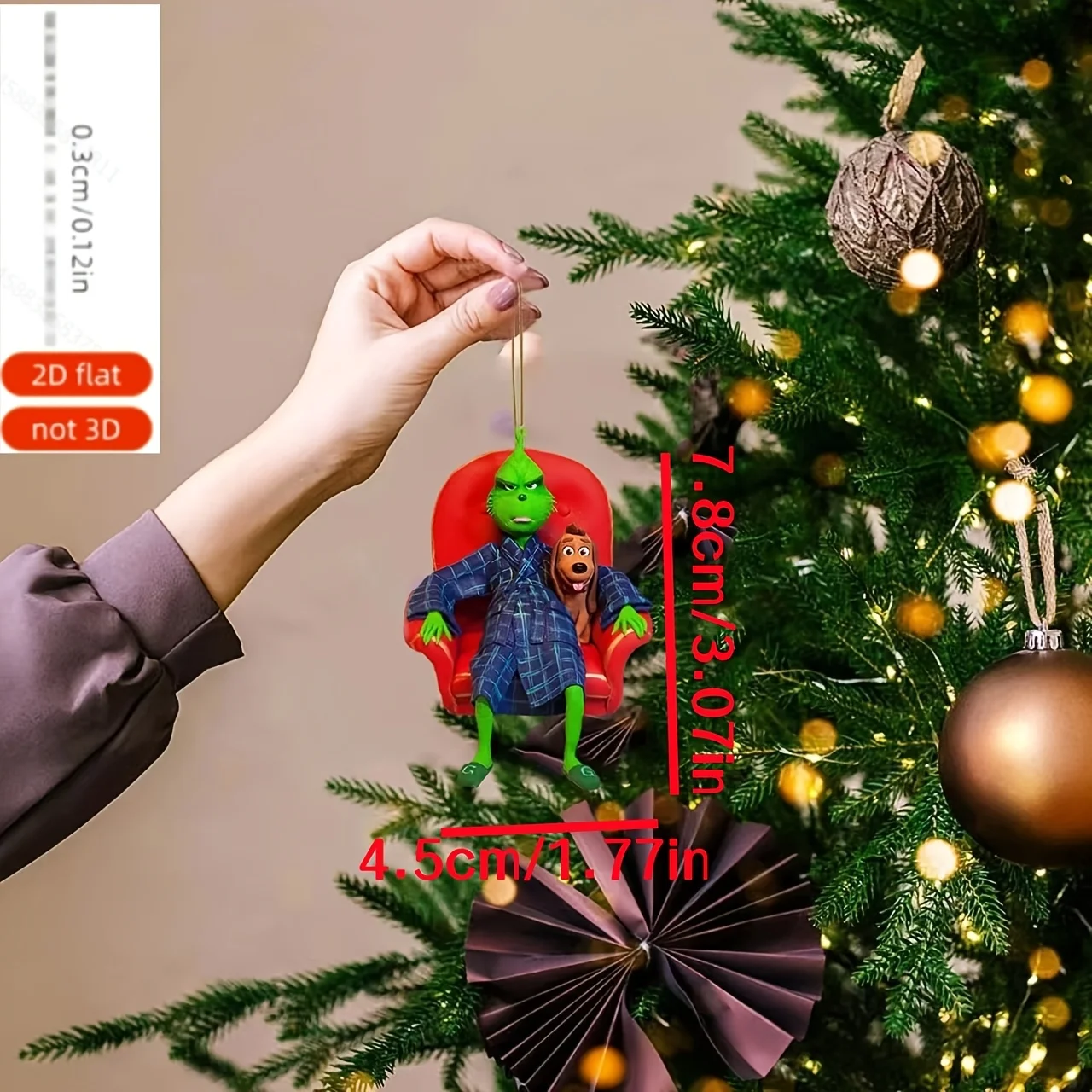 9-teiliges 2D-Flach-Grinch-Weihnachtsornament aus Acrylmaterial, mit Hängeornament, Neuheit 2026 – Detail 3