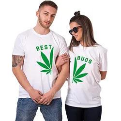 Best Buds Shirts Matching Couple Clothes His and Hers Outfits Marijuana Leaf Shirts Weed Print Tee Top Boyfriend Girlfriend Gift