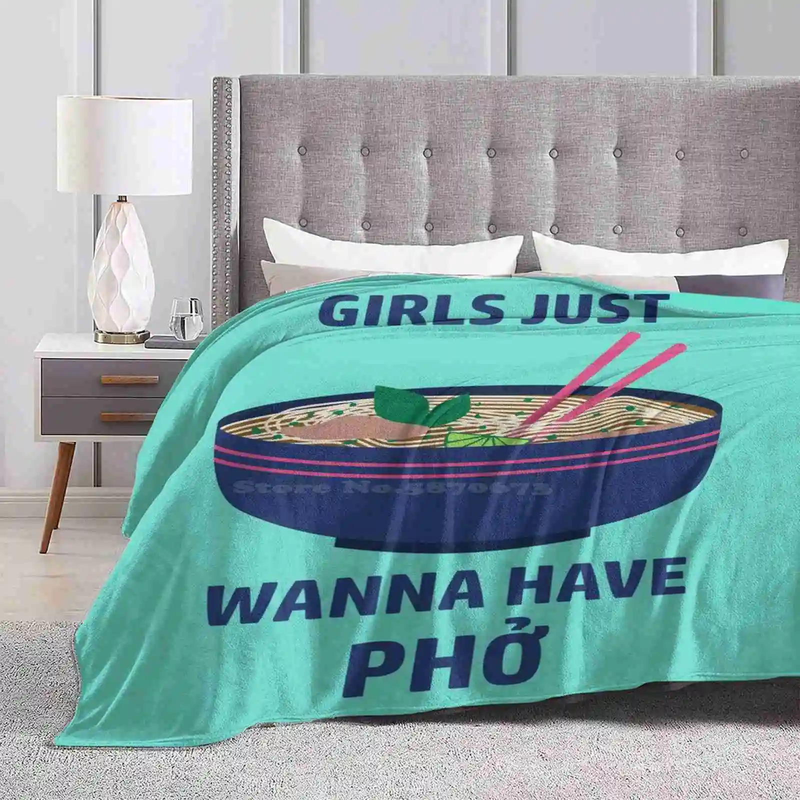 Girls Just Wanna Have Pho New Selling Custom Print Flannel Soft Blanket Pho Food Funny Geeky Girlie Puns Punny 80S Vietnamese