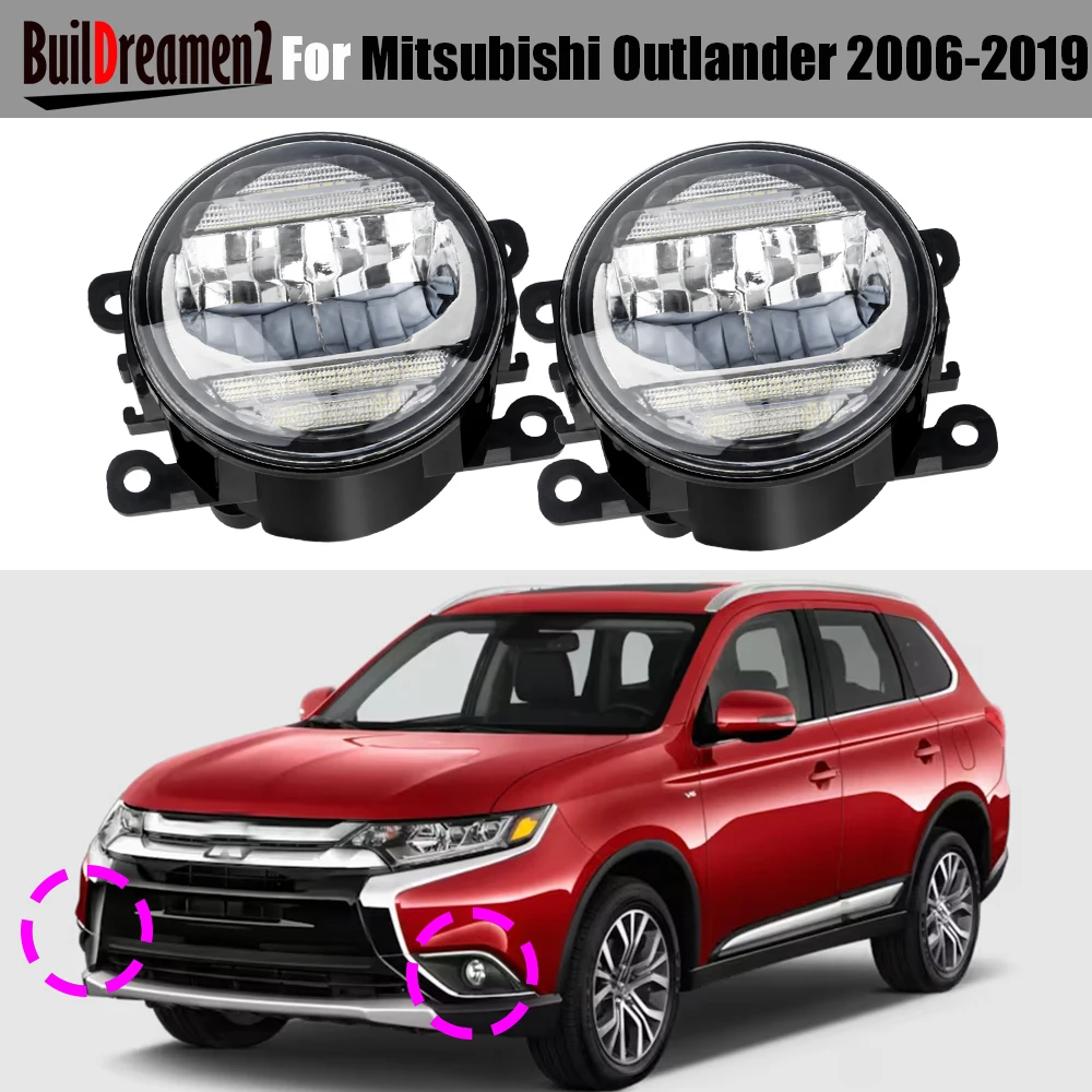 2IN1 Function Car LED Fog Light DRL For Mitsubishi Outlander 2006-2019 30W Front Bumper Fog Daytime Running Lamp H11 12V