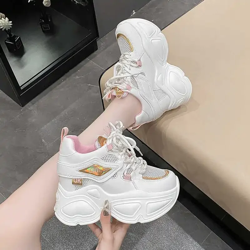 Shoes Woman 2024 Casual Female Sneakers All-Match Increas Height Clogs Platform New Summer Breathable Creepers Increased Interna