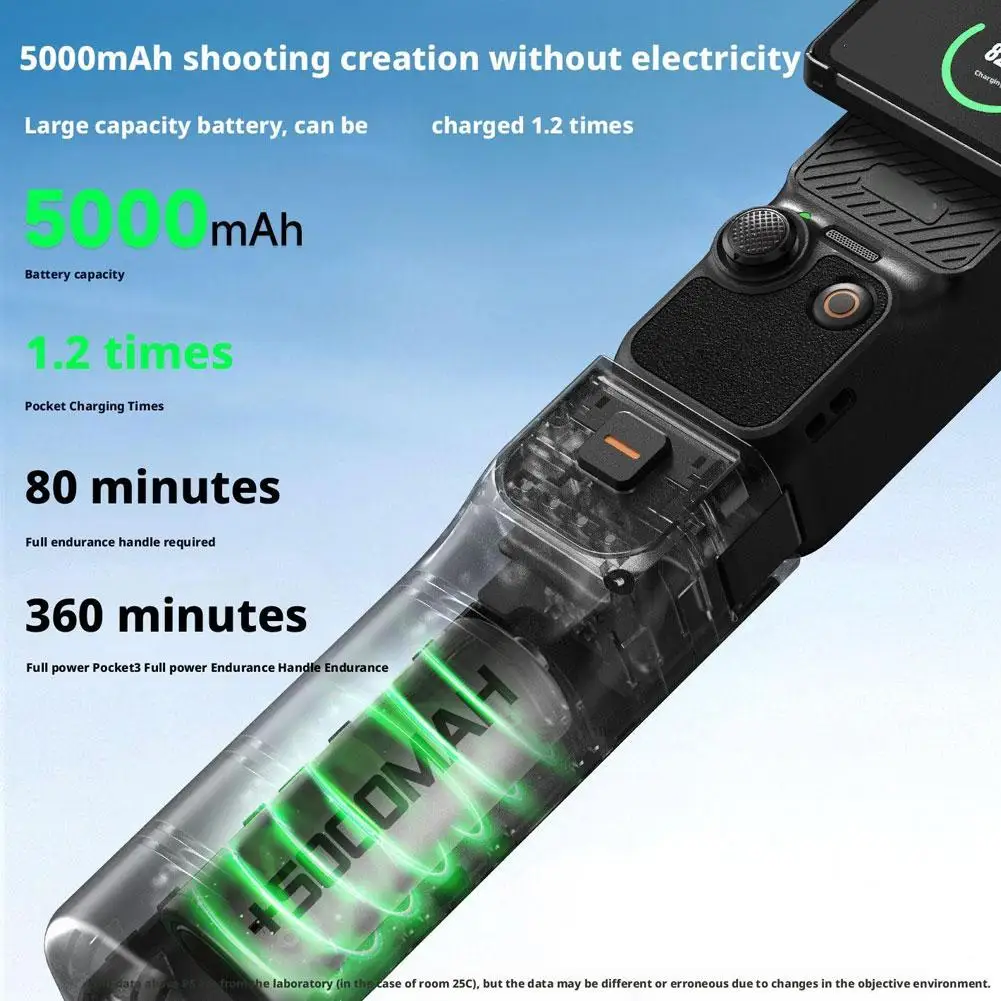 ด้ามจับแบตเตอรี่สำรองสำหรับ DJI POCKET 3 พร้อมระบบชาร์จเร็ว แบตเตอรี่สำรองแบบพกพาสำหรับ Pocket 3 อุปกรณ์เสริม ﻿