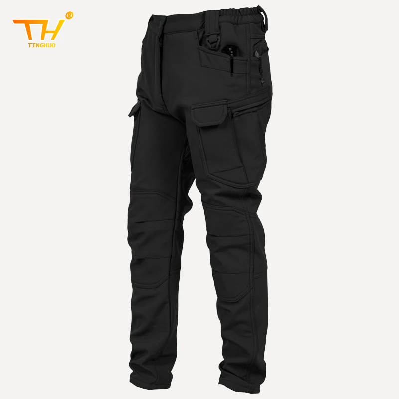 TINGHUO Men's Cargo Pants IX7 Camouflage Trousers Soft Shell Pants Outdoor Tactics Warm Thicker Hiking Pants Man