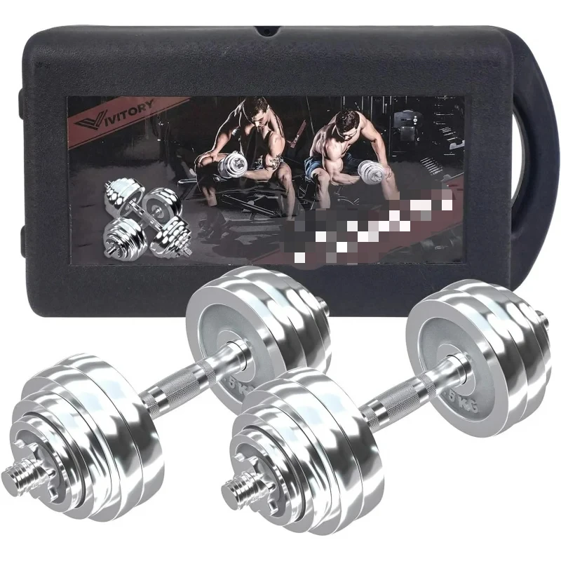 AQVIVITORY Fitness Dumbbells Set,Adjustable Weight Sets up to 11/22/44/66/110 lbs,with Metal Connecting Rod Used As Barbell,Chro