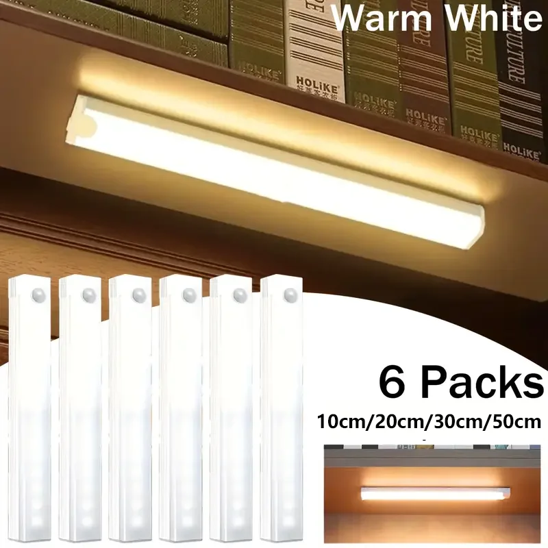 6pcs LED Motion Sensor Cabinet Light Wireless Rechargeable Ideal for Closet, Kitchen, Wardrobe, Stairs,Corridor Night Light