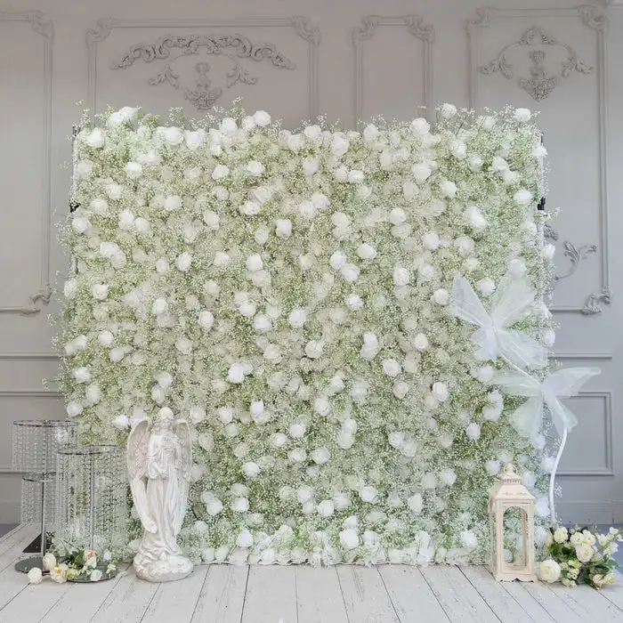 Royal Series Luxury 3D White Rose Mixed Flower Wall Wedding background decoration curtain fabric flower wall party props