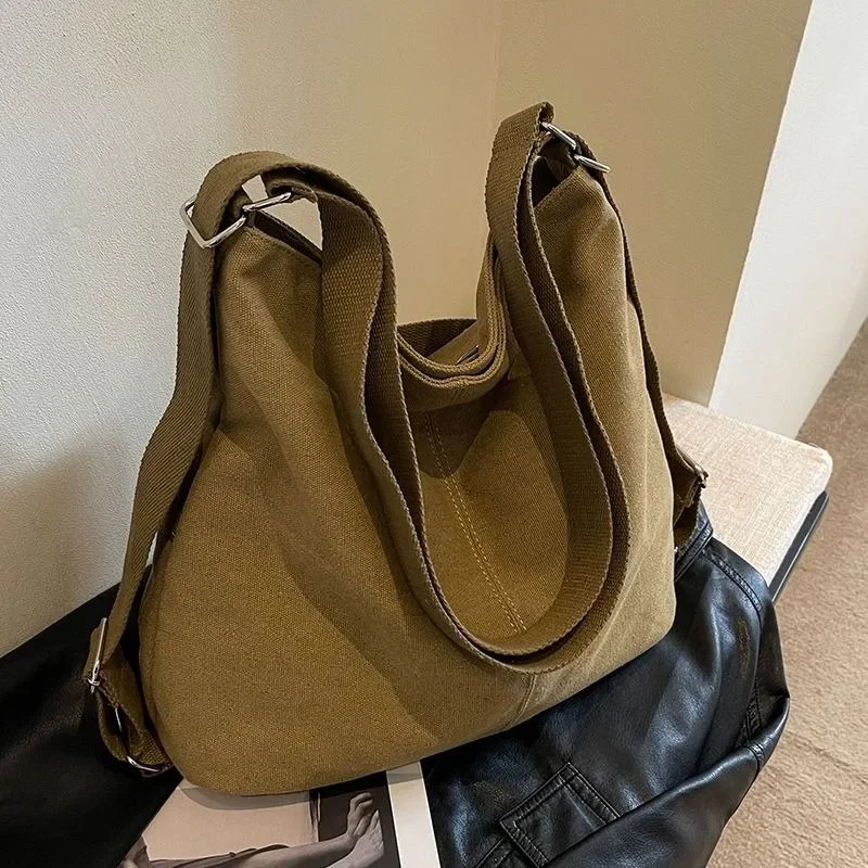 Commuter Bag Large Capacity 2024 New Spring/summer Single-shoulder Thickened Canvas Bag Large Capacity Crossbody Bag Backpack