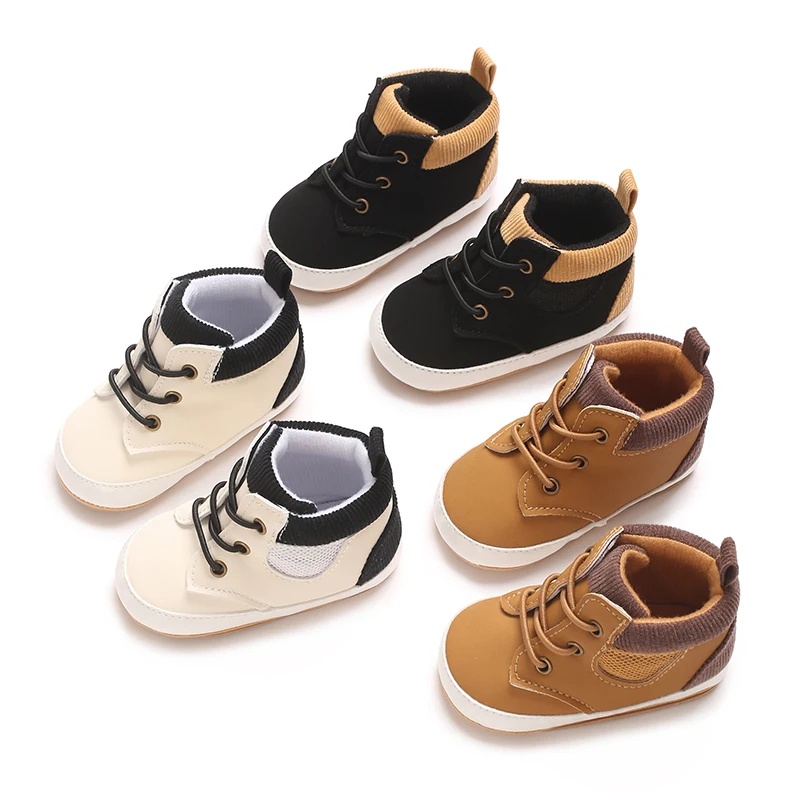 

Newborn First Walkers' Cute Embroidered Bear Boys' Sports Shoes with White Rubber Soft Sole for Outdoor Anti-Slip All-Season Tod