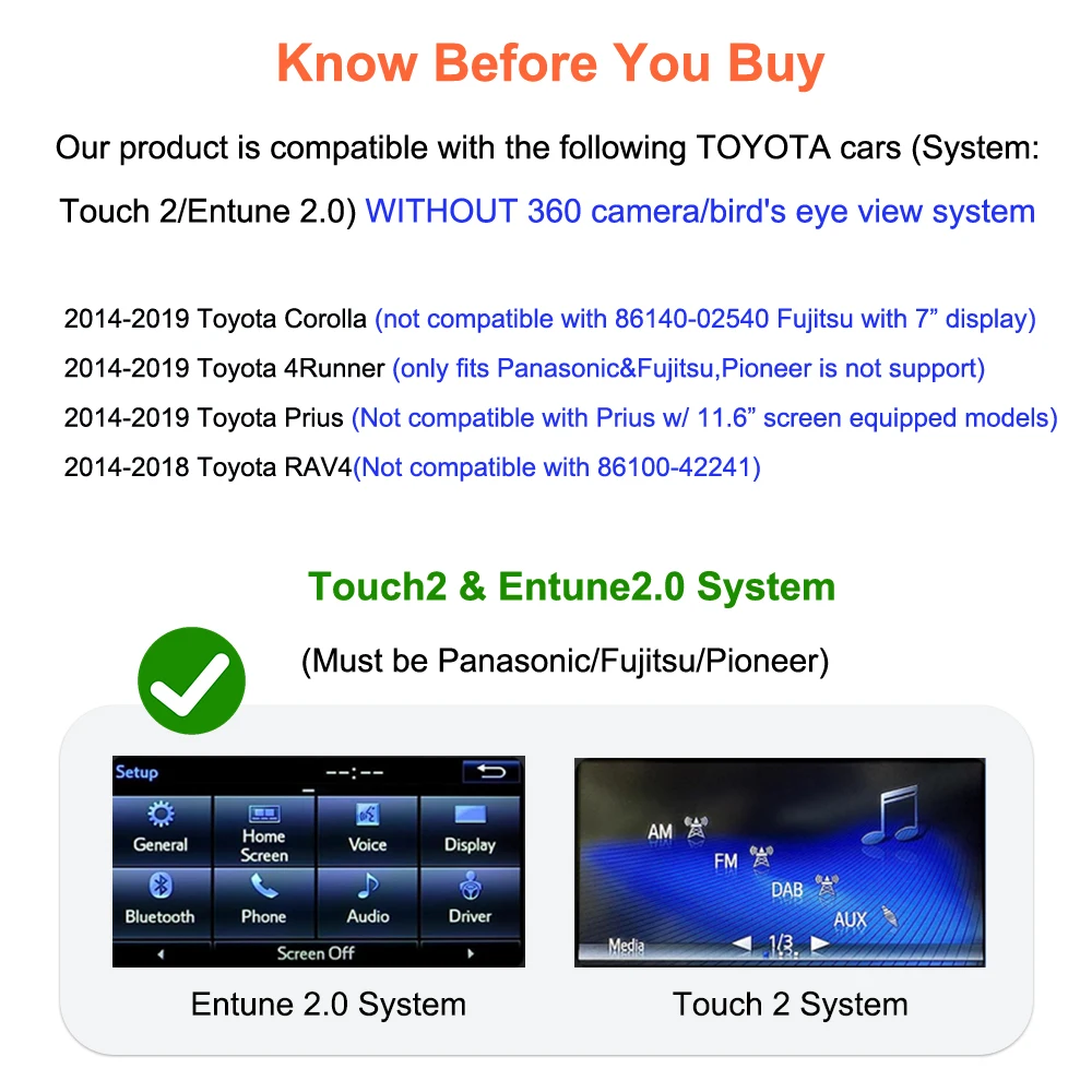 BONROAD Wireless Carplay Android Auto For TOYOTA Touch 2 Entune 2.0 Highlander Tundra Sienna Prius Yaris Camry CHR Module Decoder Box