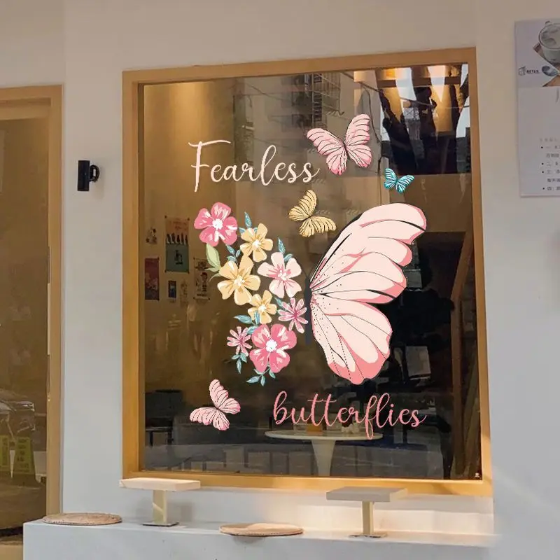 

Creative Cute Colorful Butterfly Stickers Lass Display Windows Decoration New Style Electrostatic Posters Store Door Glass Decor