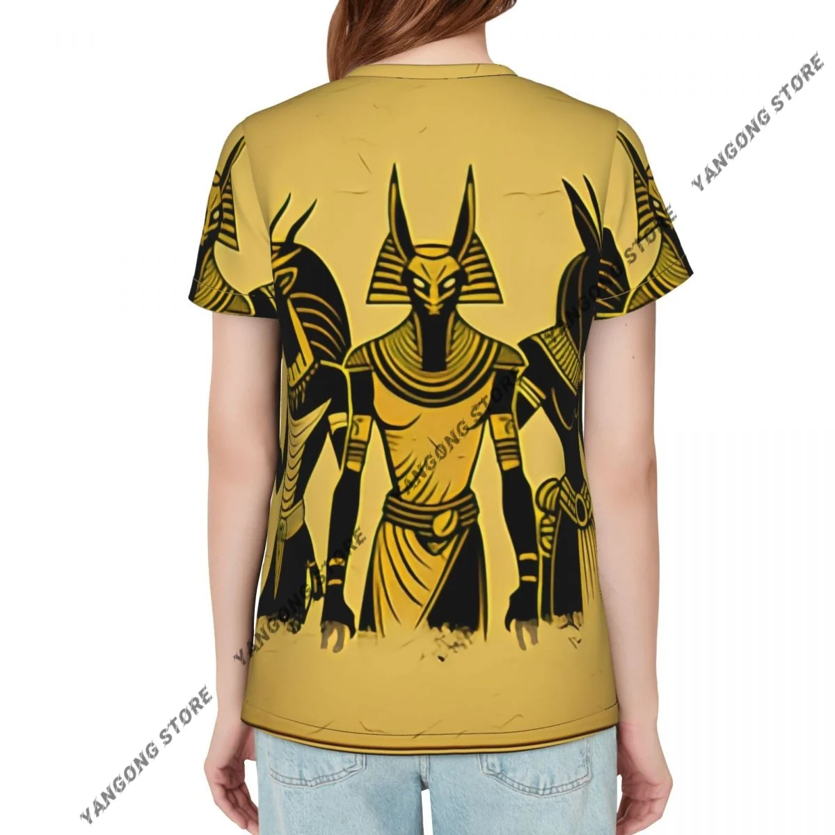Women's T-shirt Grungy Egyptian Gods Anubis Horus Tshirt Women Casual O-Neck Short Sleeve Tops Tees Clothing