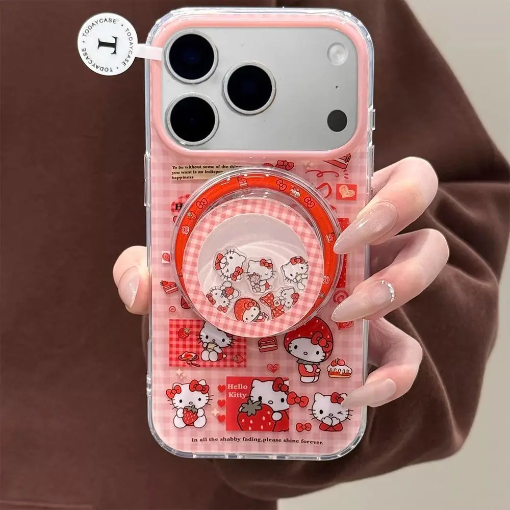 Fashion INS Kawaii Hello Kitty Quicksand Phone Ring Holder for Magafe Phone Universal Foldable Desktop Bracket for Samsung Flip8 view 5