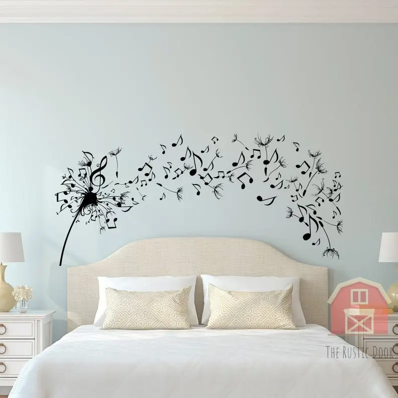 Dandelion Wall Decal Bedroom- Music Note Wall Decal Dandelion Wall Art Flower Decals Bedroom Living Room Home Decor Interior Des