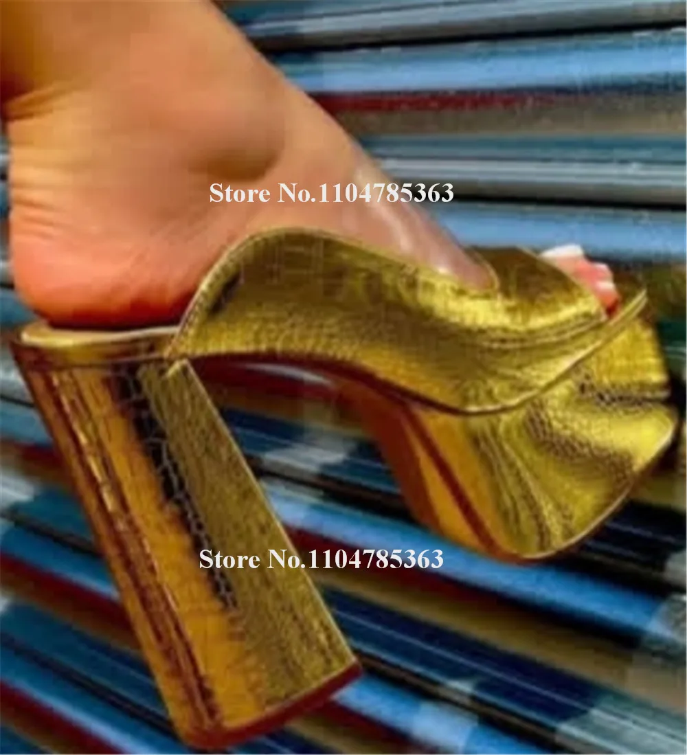 Neueste PVC-Patchwork-Sandalen mit klobigem Absatz, Peep-Toe, Gold, Rosa, Orange, hohe Plattform, transparente Träger, dicker Absatz