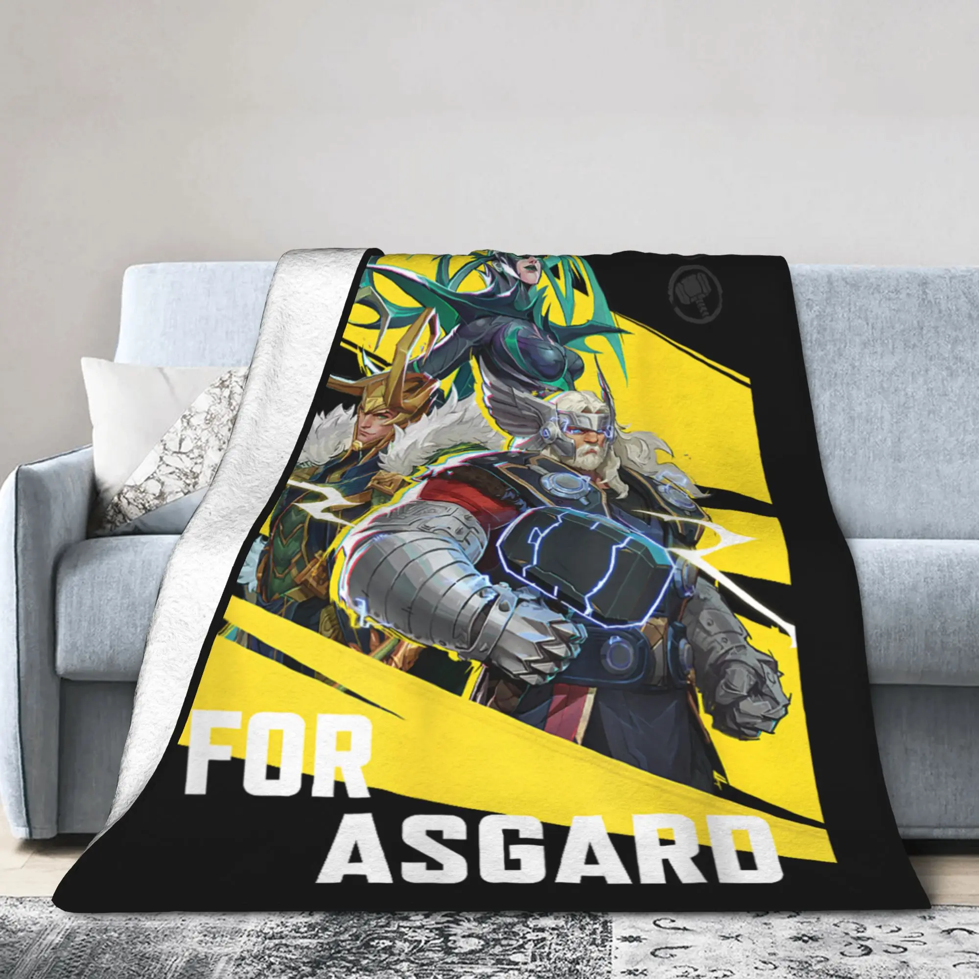 ملصق بطانيات Marvel-Rivals Asgard Thor Loki & Hela بطانيات رمي دافئة رائعة للمنزل والمطعم والمكتب