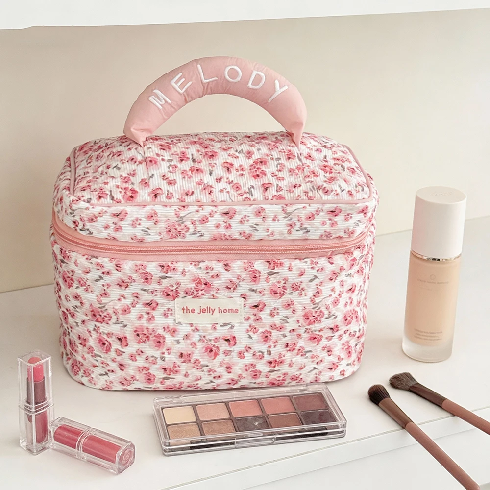 

Airfriend Women'S Cosmetic Bag Pink Small Makeup Woman Toilet Flower Cosmetic Bag Travel Pouch Vanity Quilted Cosmetic Bag