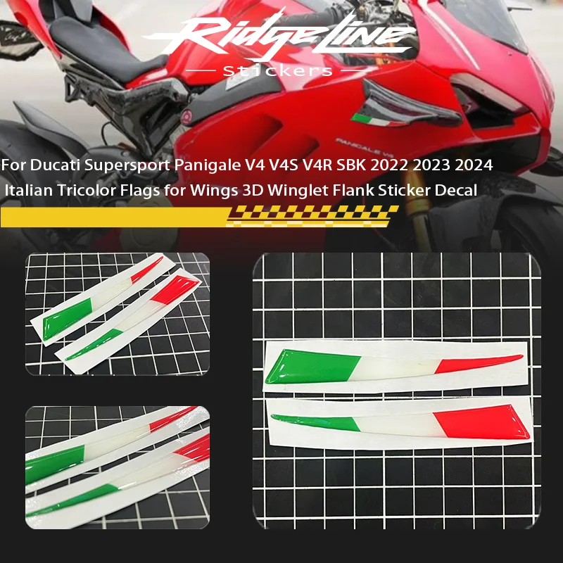 Image of Für Ducati Supersport Panigale V4 V4S V4R SBK 2022 2023 2024, italienische dreifarbige Flaggen für Flügel, 3D-Winglet-Flank-Aufkleber