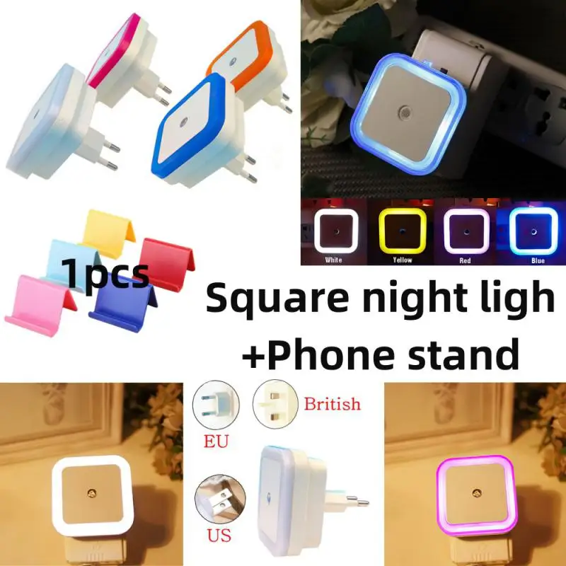 Led Nachtlampje Plug In De Schemering Naar De Dageraad Sensor Muurnachten Lamp Vierkant Voor Slaapkamer Gang Trap Gang 110V 220V + Telefoonstandaard