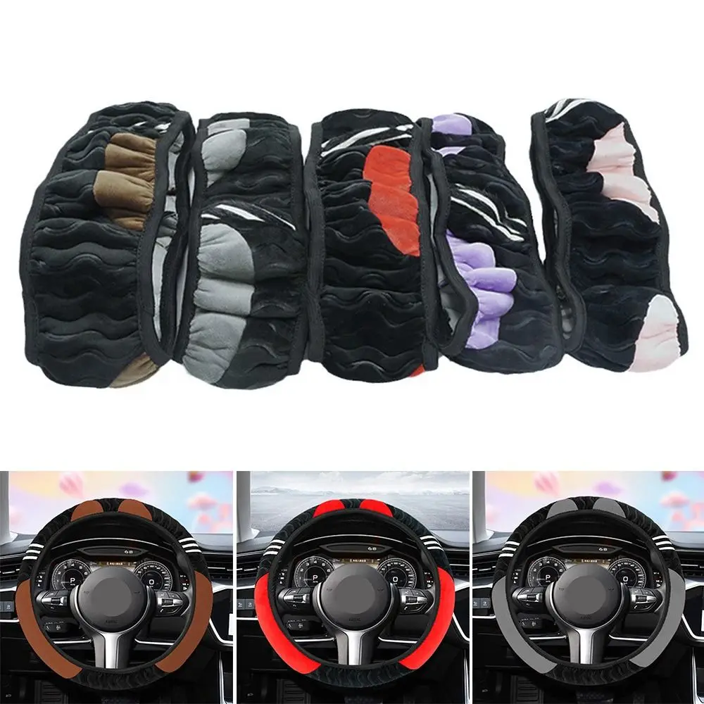Winter Warm Car Steering Wheel Cover Soft Fur Plush Car Glove Cover High-density Universal Car Accessories