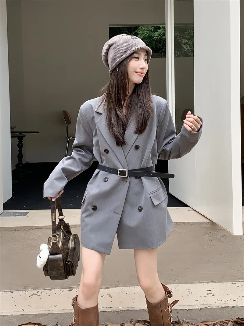 Korean Autumn/Winter Loose Double Breasted Suit Coat Blazer Ladies Fashion Elegant Suit