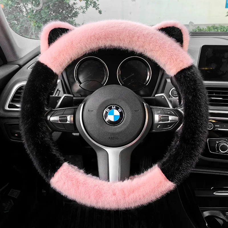 38cm Auto-Lenkradbezug mit Niedlichen Ohren, Rutschfest, Plüsch, Warm, Auto-Styling, Lenkradbezug, Innenzubehör, Mehrfarbig – Detail 3