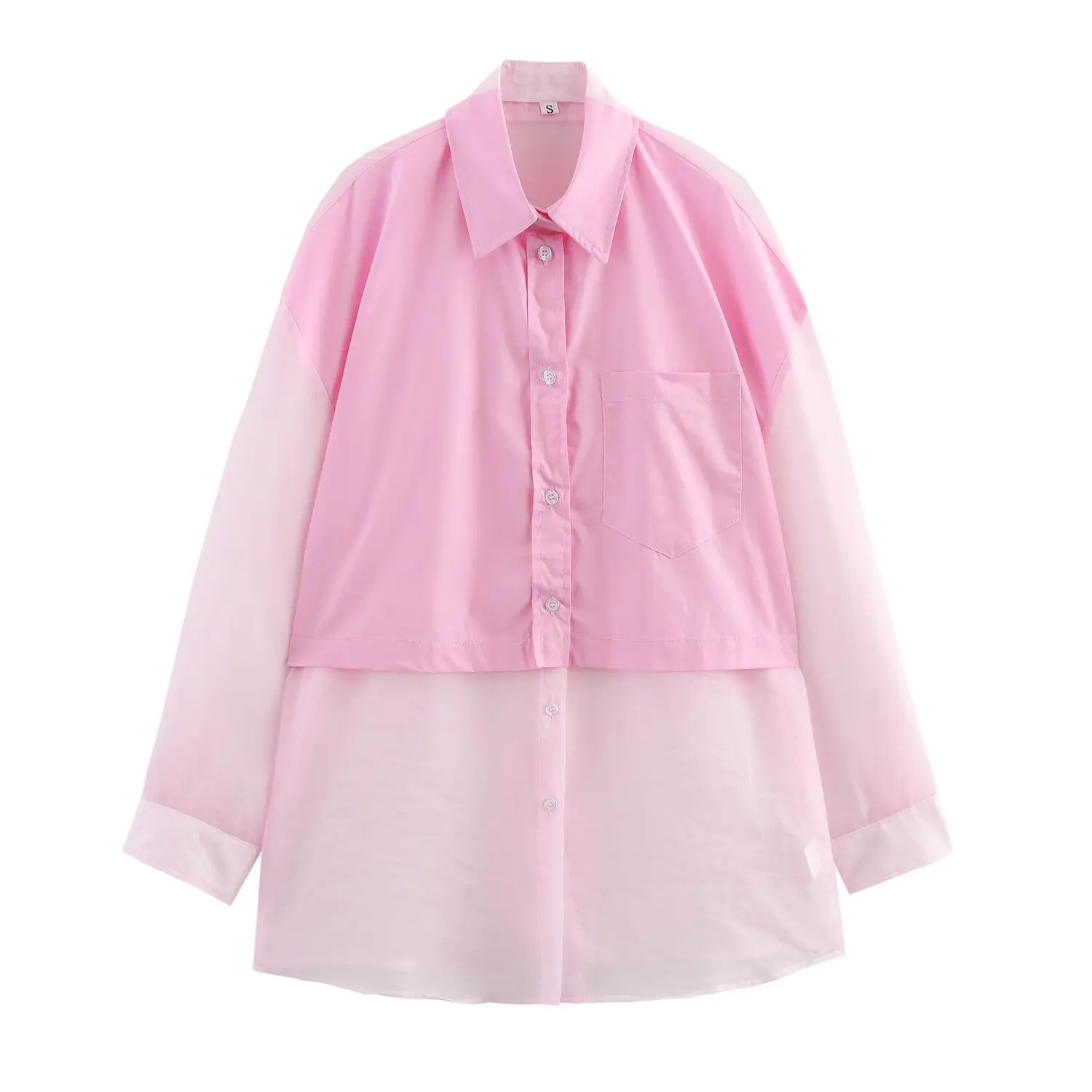 

UNIZERA Women's Shirt Fashion Transparent Hard Yarn Splicing Loose Temperament Spring New Style Shirt