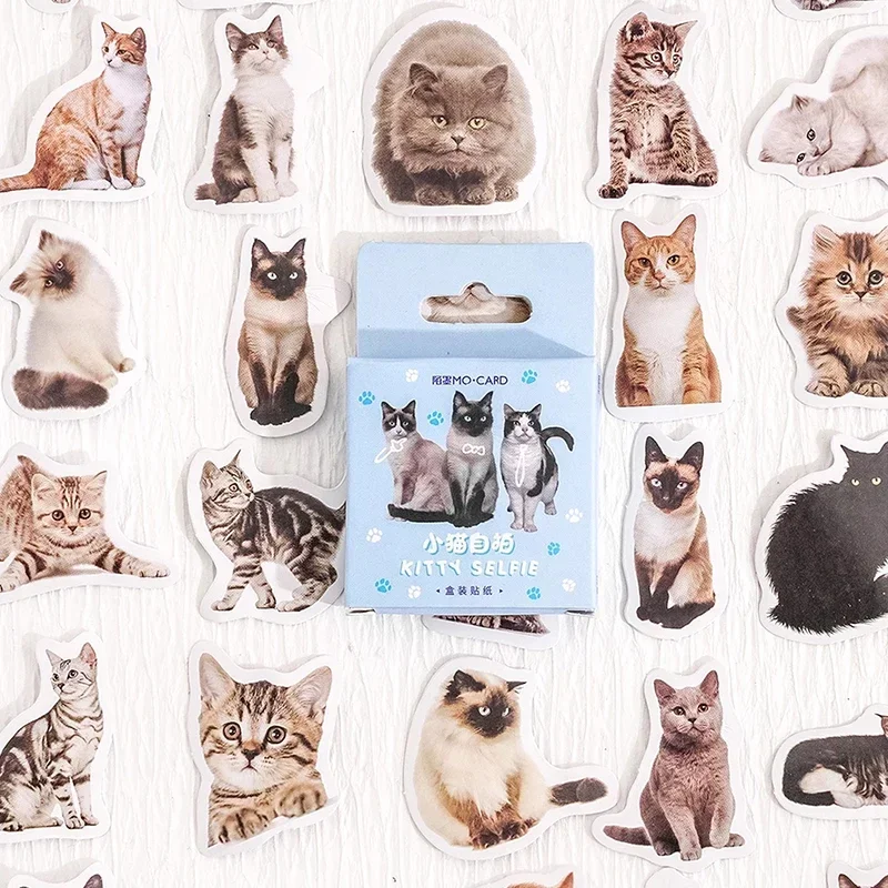 45pcs Kawaii Cats Stickers Cute Cartoon Notebook Planner Index Label Tags Korean Stationery Envelopes Sealing Stickers Office