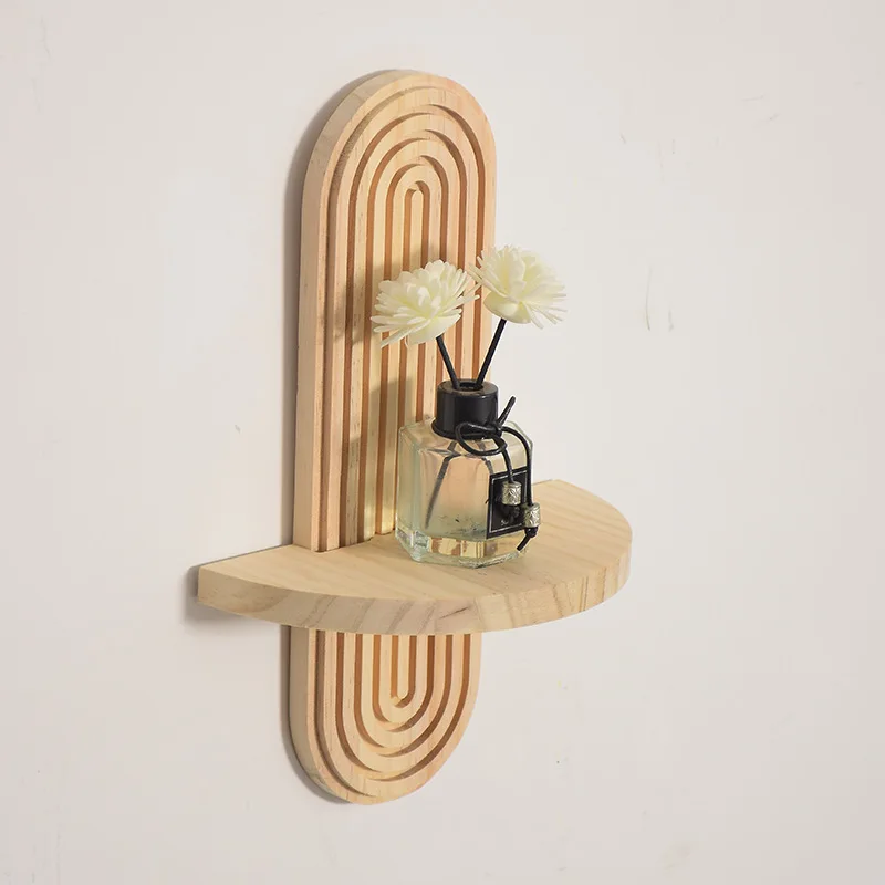 قطعة واحدة من أرفف خشبية مثبتة على الحائط، رف على طراز بوهو، ديكور منزلي حديث لغرفة المعيشة، ديكور عرض الحمام