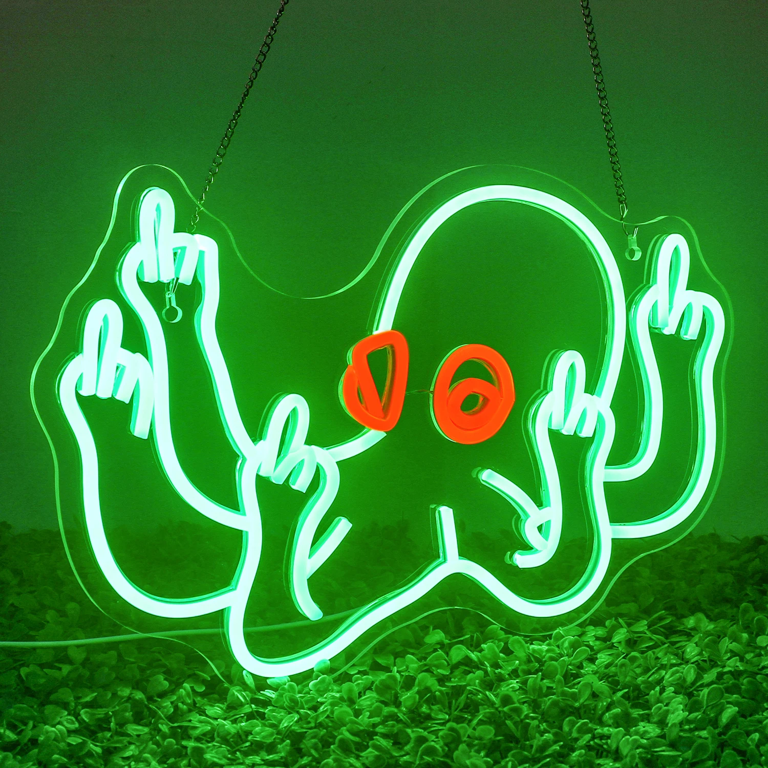 Octopus Neon Signs LED Green Dimmable Neon Sign Funny Room Wall Decoration For Home Bar Party Paradise Hanging Bright Lamp USB