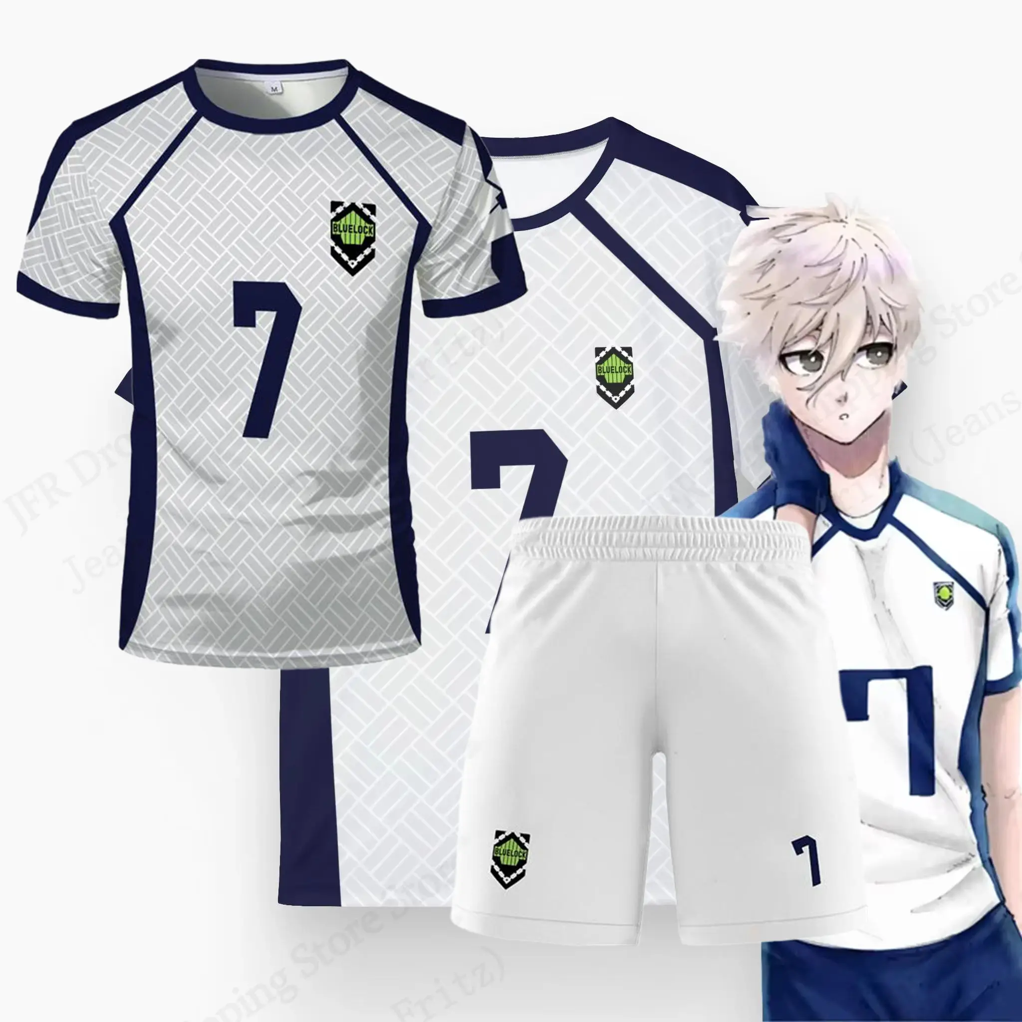 

Мужской комплект из джерси, аниме Blue Lock Nagi Football, футболка с 3d принтом, короткие комплекты из 2 предметов, спортивный костюм больших размеров, футболка, детская спортивная одежда, костюм