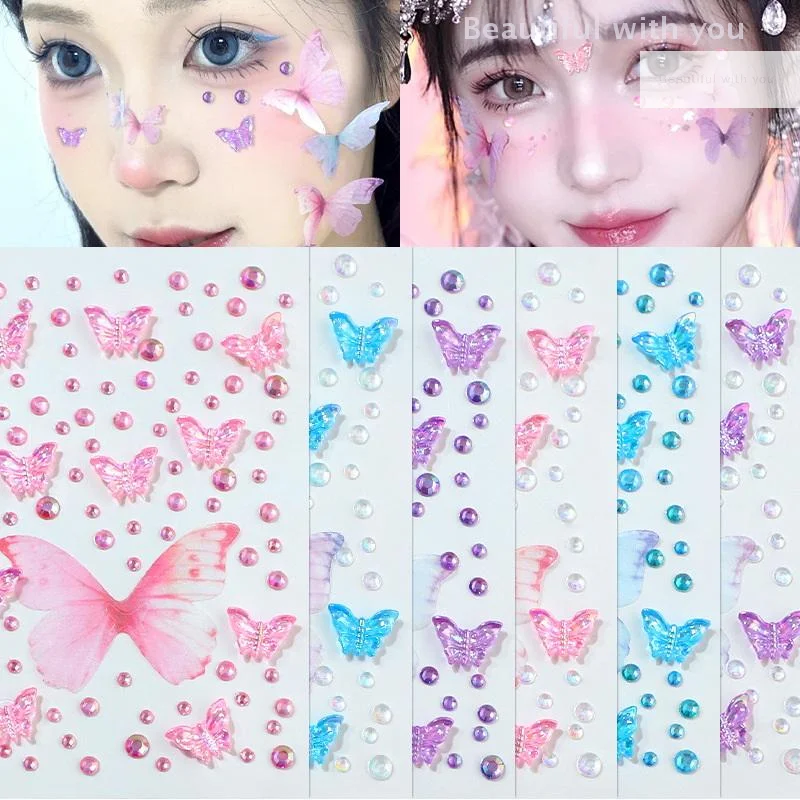 

Facial Rhinestone Sticker Butterfly Gem Crystal Tattoo Self Adhesive Body Brow Makeup Mix Size Item Fairy Beauty Colorful Tattoo