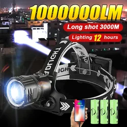 Newest High Power Led Headlamp Super Bright Long Range Headlight USB Rechargeable Led Spotlight Head Flashlight Camping Headlamp