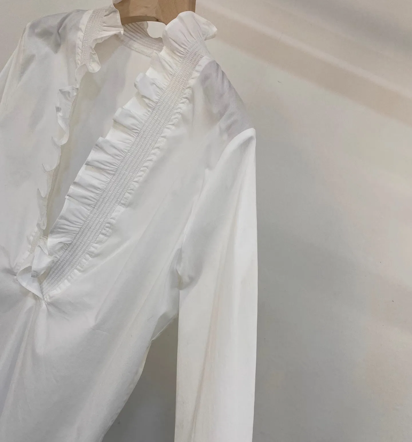 Sexy Deep V-Neck Blouse Shirts 2026 Spring Summer Fashion Women Pleated Ruffle Patchwork Long Sleeve Elegant White Tops Shirt