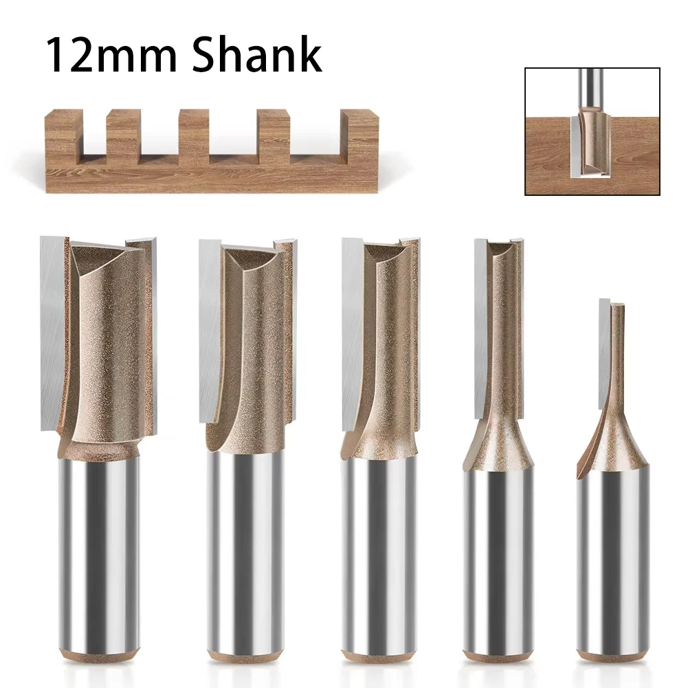 

12mm Shank Single And Double Flute Straight Router Bit Professional Woodworking Grooving Milling Cutter For Trimming Work