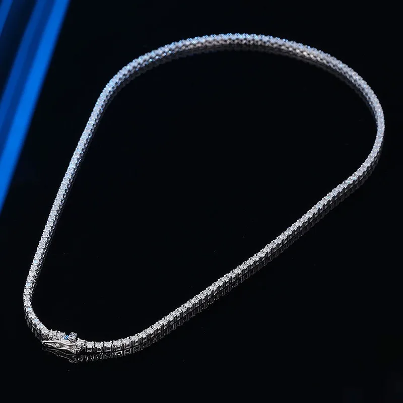 

2mm 0.03ct D Color Moissanite Tennis Necklace 925 Sterling Silver Hiphop Rock Jewelry Women Men Link Chain Necklaces Pass Tester