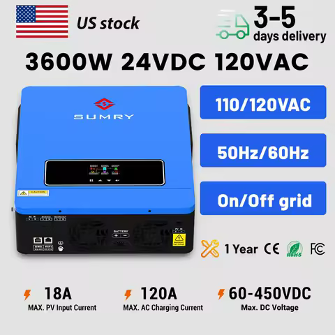 SUMRY 3.6kw on/Off Grid Inverter 24v Hybrid Solar Inverter 120v 120A MPPT Controller Charger Run Without Battery