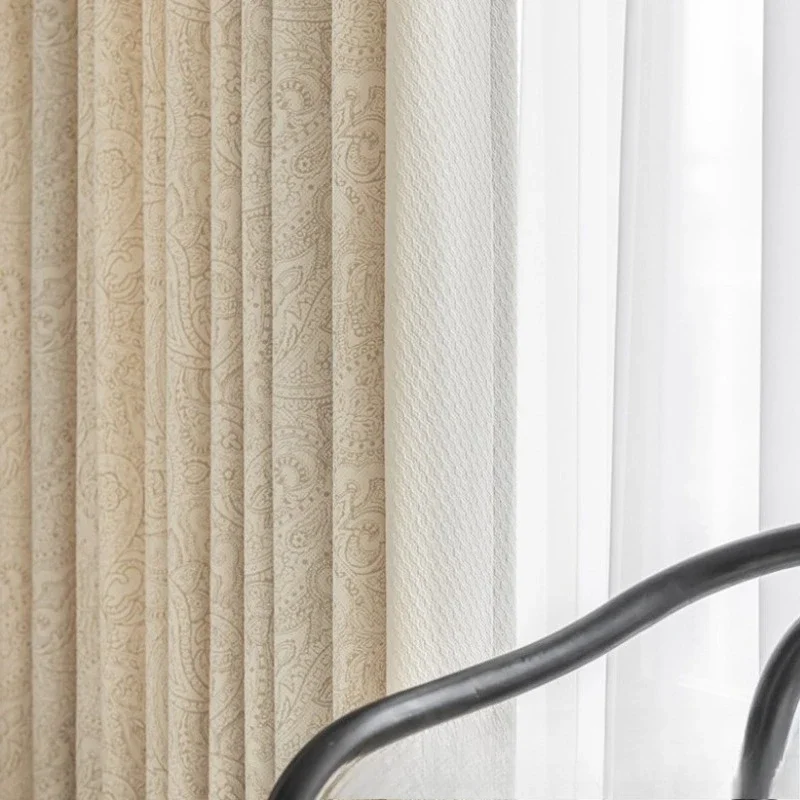 Custom Size Fashion Luxury French Cream Chenille Blackout Curtains For Living Room Dining Room Bedroom Custom Curtains