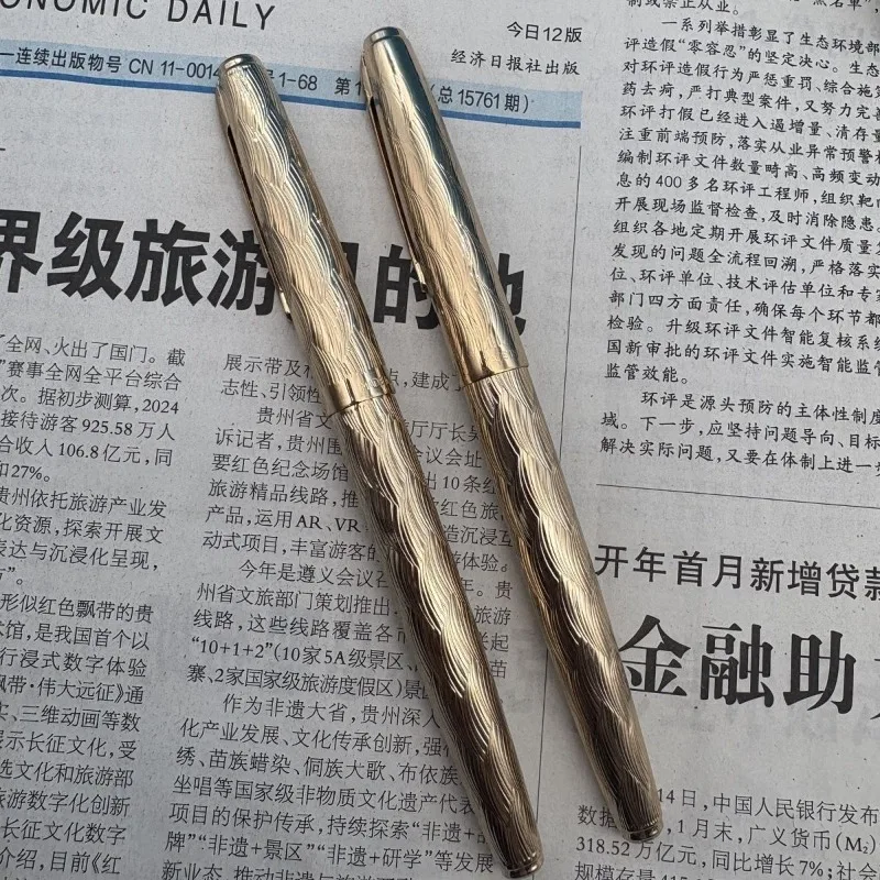 90s Hero 100 Limited Edition Gold Plated Pen Engraved with Large Ripple Iridium Hooded Nib Old Edition Pen with Original Box