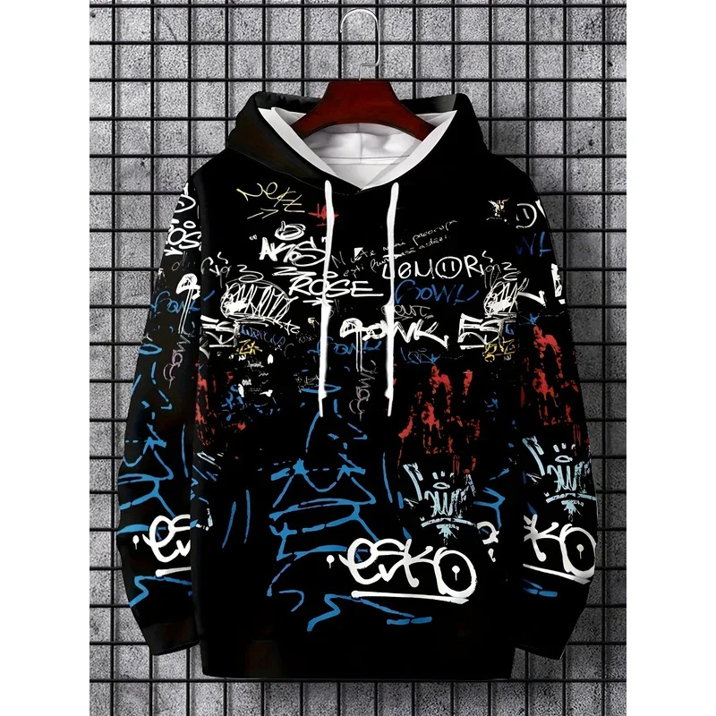 

Hot selling men's autumn fashion personalized graffiti print soft and comfortable hooded sweatshirt outdoor urban high street to