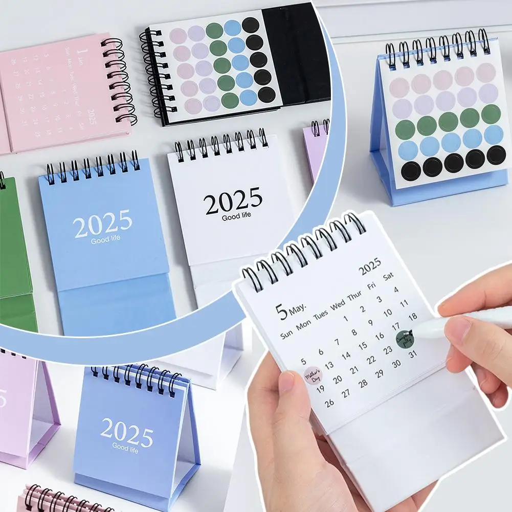 2025 Mini calendario de escritorio pequeño y sencillo, accesorios portátiles de bolsillo, Plan de decoración, calendario de escritorio punzón, escritorio D0c2