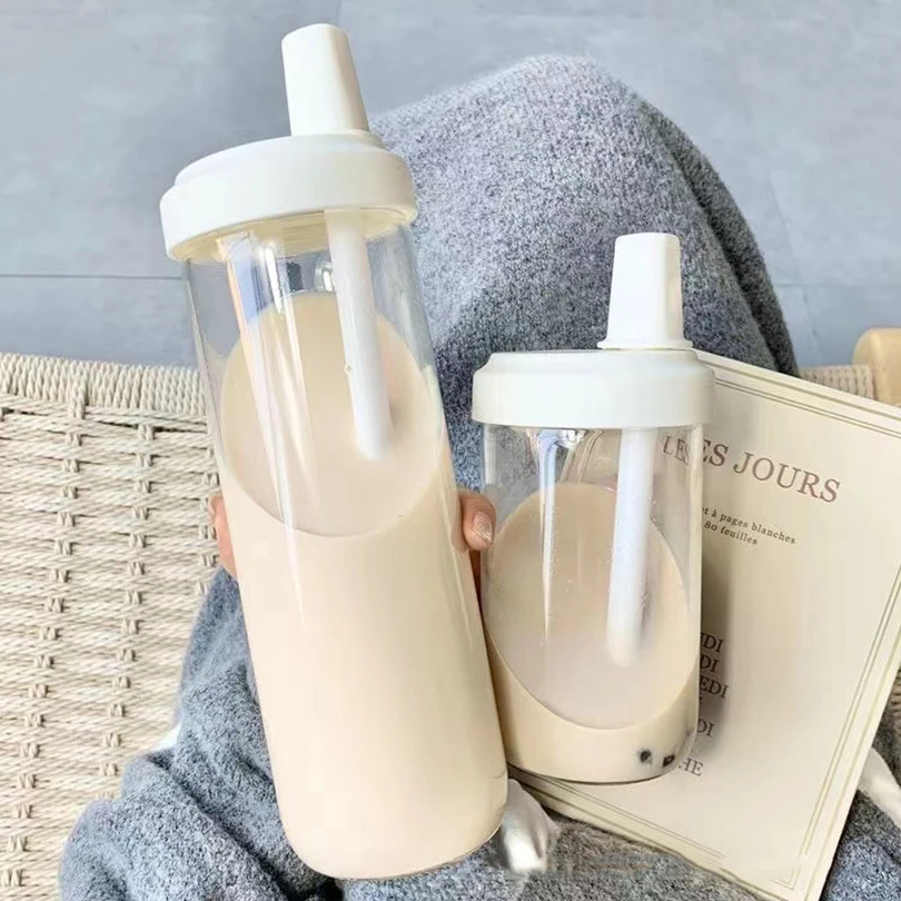 

500/850ml Cute Pearl Milk Tea Straw Plastic Water Bottle With Cup Cover Bubble Coffee Cups Drop-proof Large Capacity Drinkware