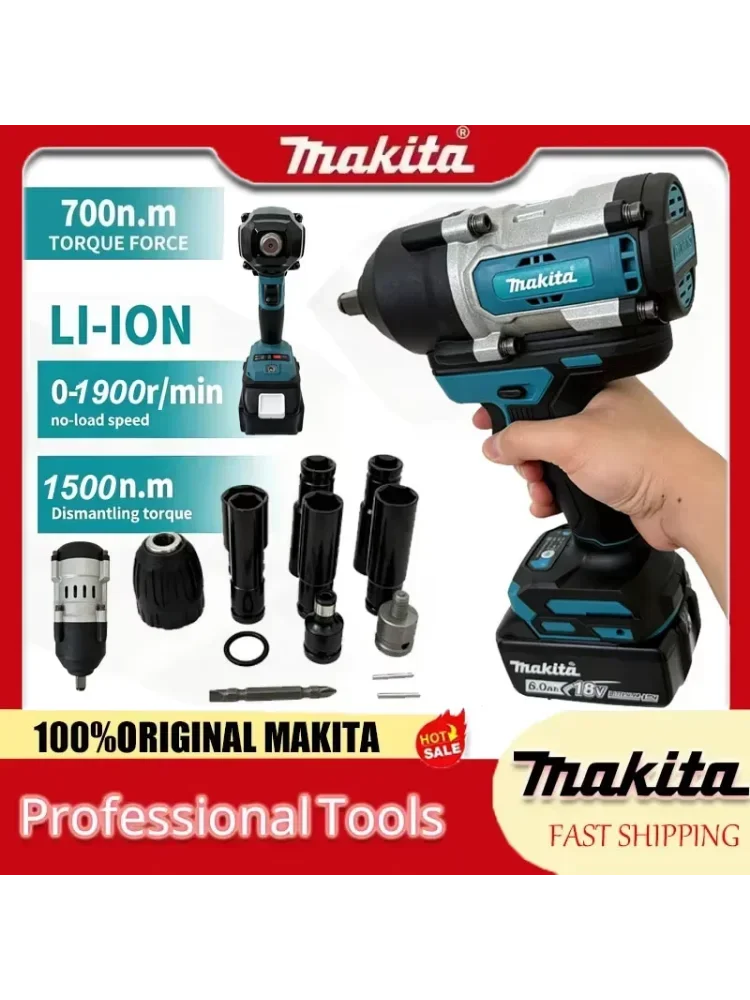 Makita 1500Nm Schlagschrauber mit Aluminiumgehäuse Multifunktionales Lithium-Akku-Werkzeug für Heim-DIY & Autoreparatur
