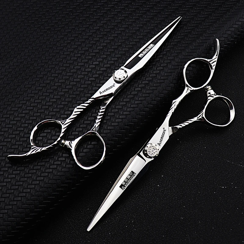Tijeras de peluquería Axemoore para zurdos, 6 pulgadas, mango derecho, tijeras de corte de pelo, tijeras de entresacar, tijeras profesionales de peluquería