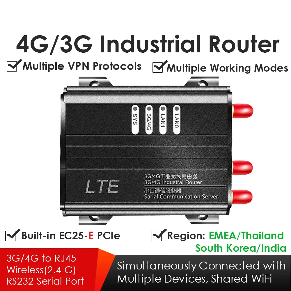 

4G/3G LTE Industrial Wireless WiFi Router 2.4Hz 300M W/SIM Card Slot EC25-E Mini PCIe Modem Global Version VPN VPDN PPTP L2TP