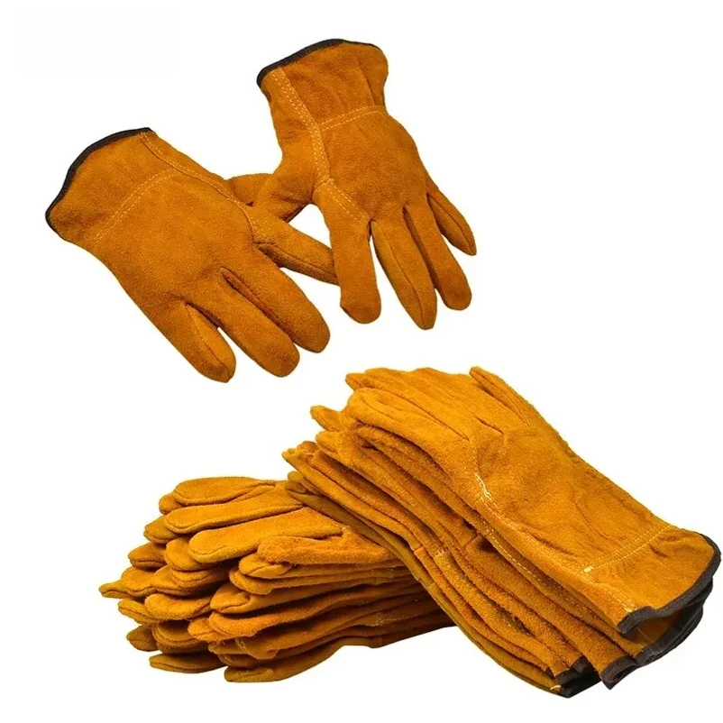 3/5/10 Pairs Labor Protection Work Gloves Soft Cowhide Welding Safety Protection Wear-Resistant Insulated Welding Gloves